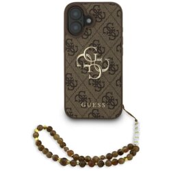 Husa originala Guess iPhone 16 Hardcase 4G Classic Logo with Strap, maro, GUHCP16SP4GMGSW