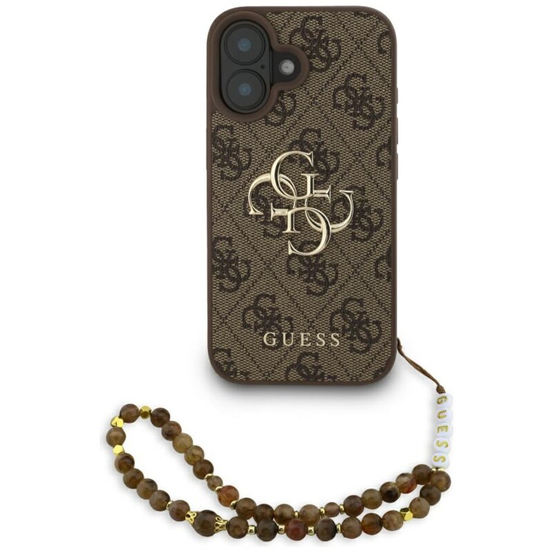Husa originala Guess iPhone 16 Hardcase 4G Classic Logo with Strap, maro, GUHCP16SP4GMGSW