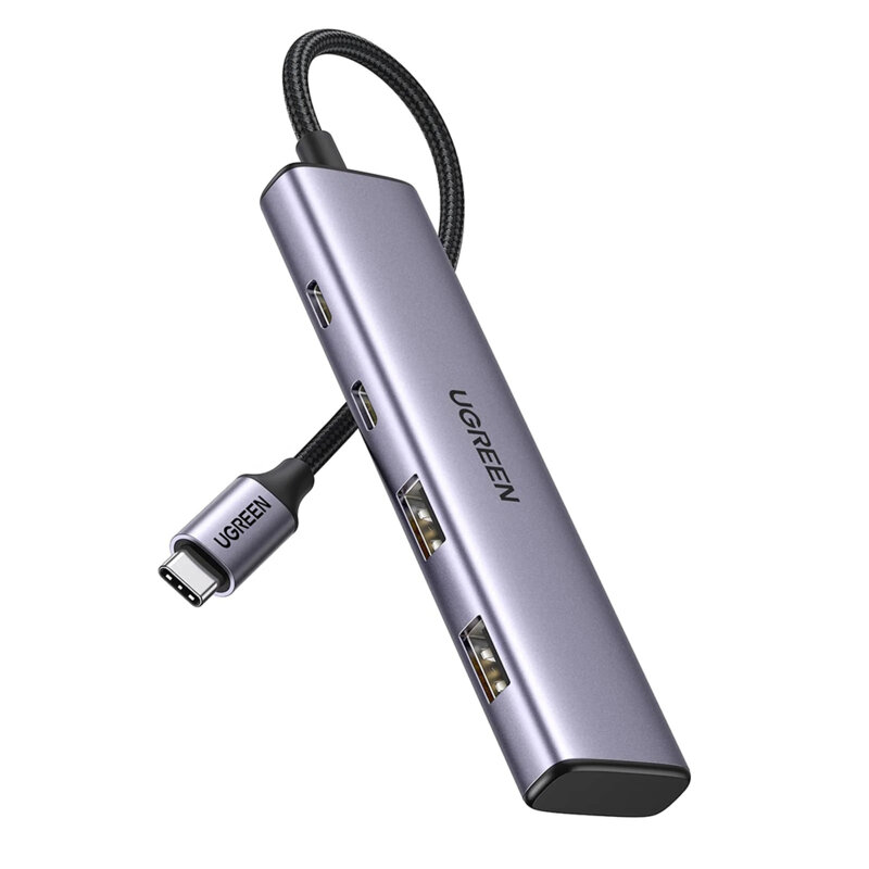 Hub Type-C la 2x Type-C, 2x USB Ugreen, 5Gbps, gri, 15395