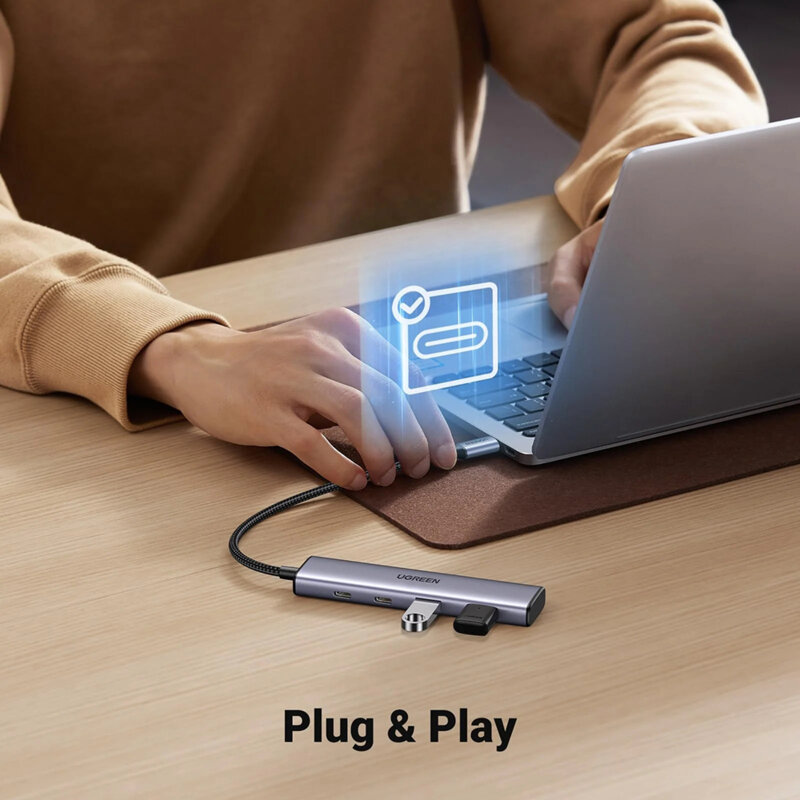 Hub Type-C la 2x Type-C, 2x USB Ugreen, 5Gbps, gri, 15395