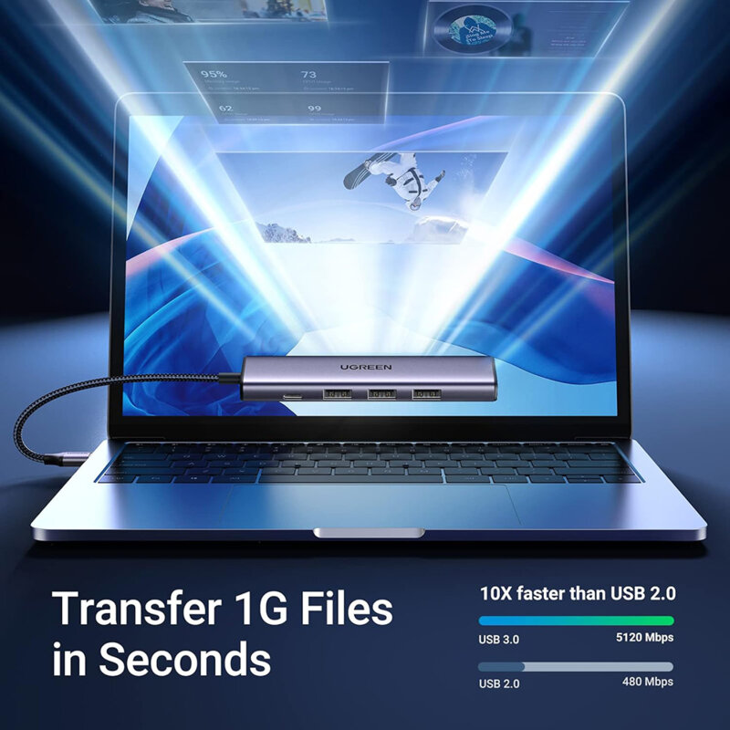 Hub USB la Type-C, 4x USB Ugreen, 5Gbps, gri, 20805