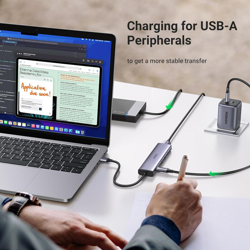 Hub USB la Type-C, 4x USB Ugreen, 5Gbps, gri, 20805