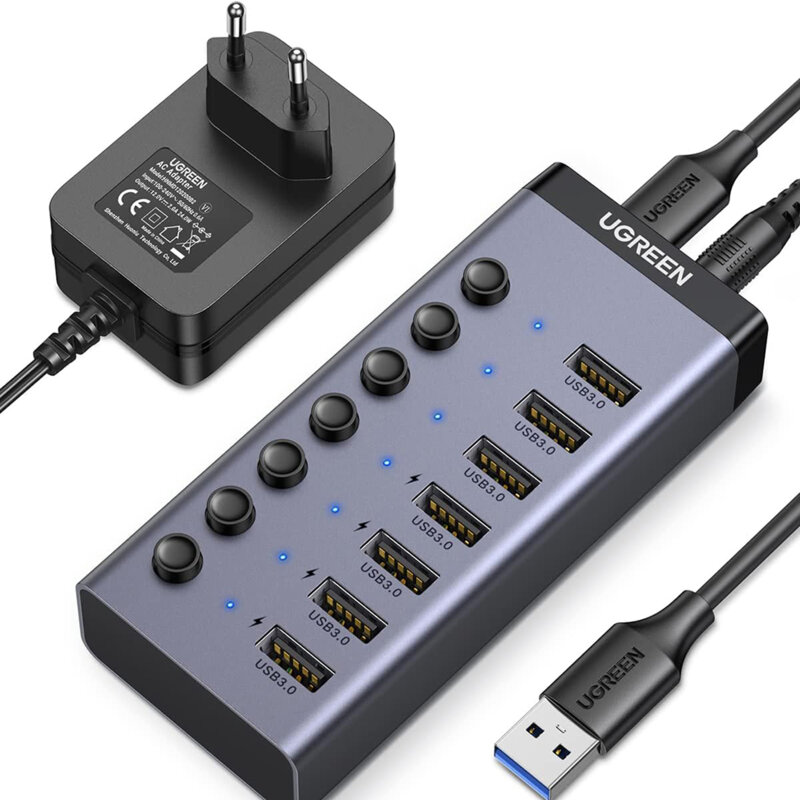 Hub USB cu adaptor de alimentare Ugreen, 5Gbps, gri, 90307