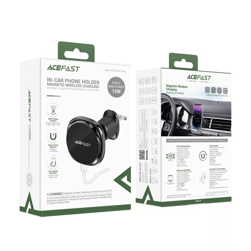 Suport auto MagSafe iPhone Acefast, 15W, ajustabil 360°, D31