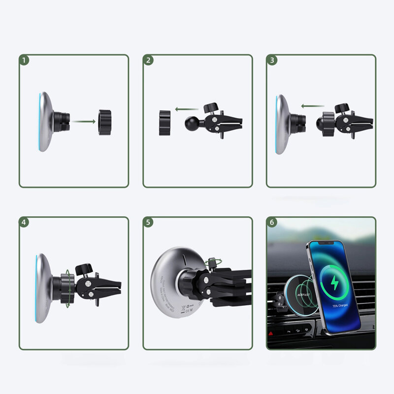 Suport auto magnetic cu incarcare wireless, 15W, Acefast, D3