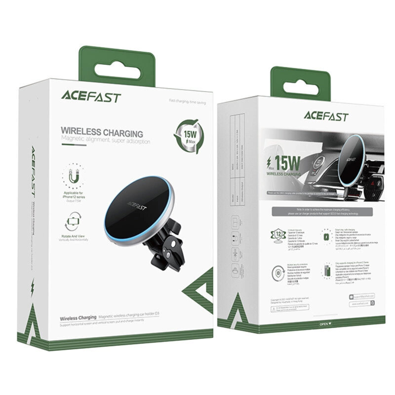 Suport auto magnetic cu incarcare wireless, 15W, Acefast, D3