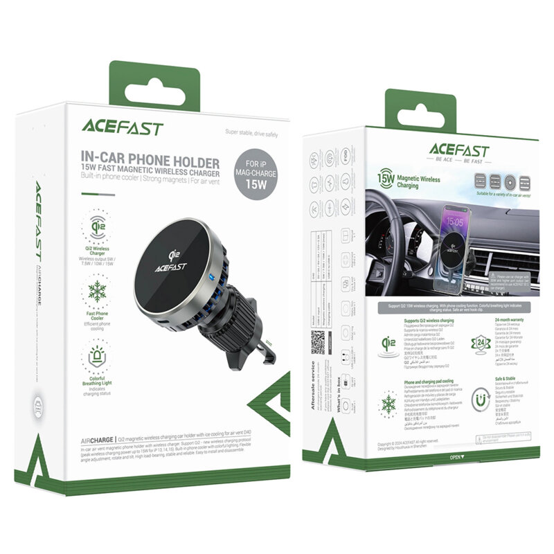 Suport auto cu incarcare wireless MagSafe Qi2 Acefast, D40, gri