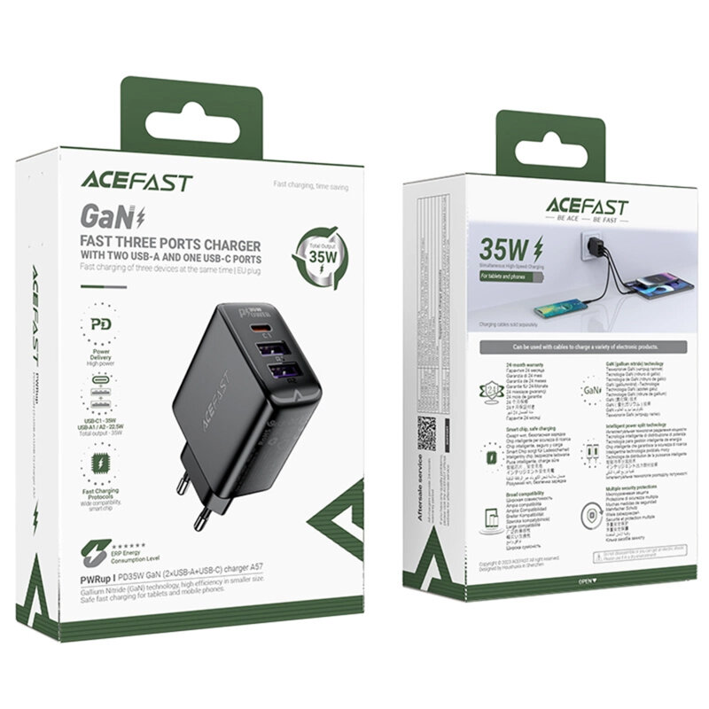 Incarcator retea USB, tip C, GaN Acefast, A57, PD35W, negru