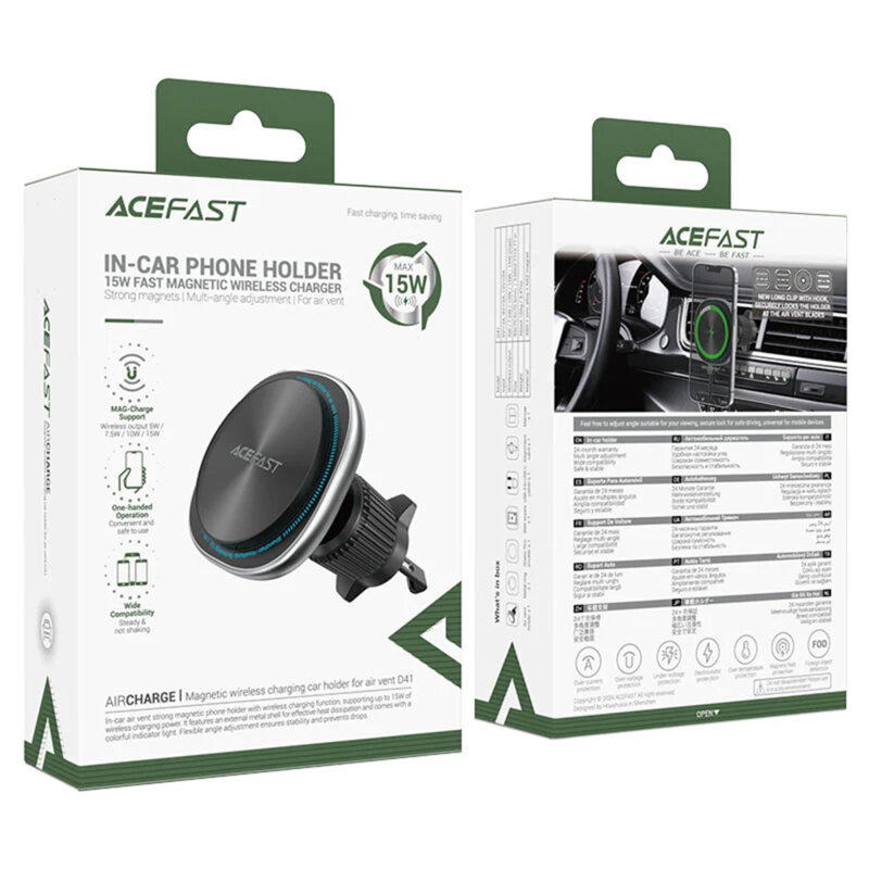 Suport telefon auto wireless magnetic Acefast, D41, argintiu