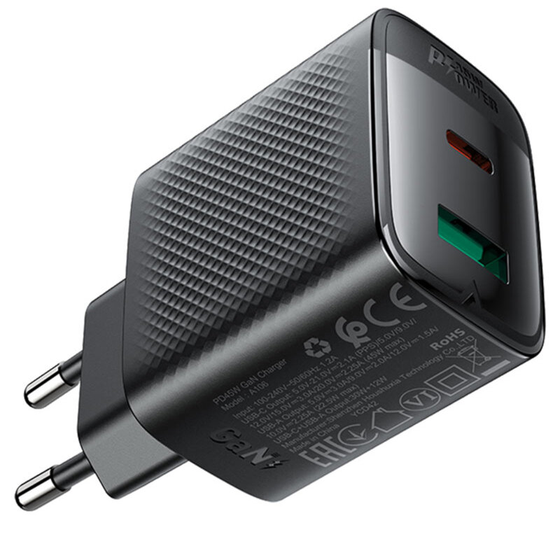 Incarcator GaN tip C Fast Charge Acefast A106, 45W, 3A, negru