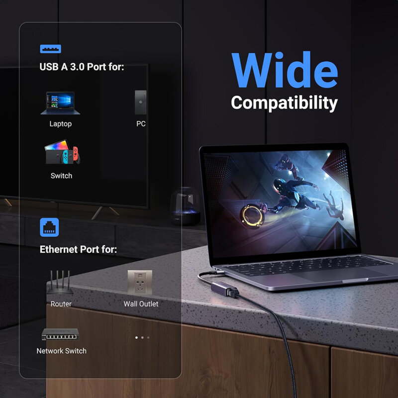 Adaptor internet USB la RJ45 Ugreen, 1000Mbps, 10cm, 50922