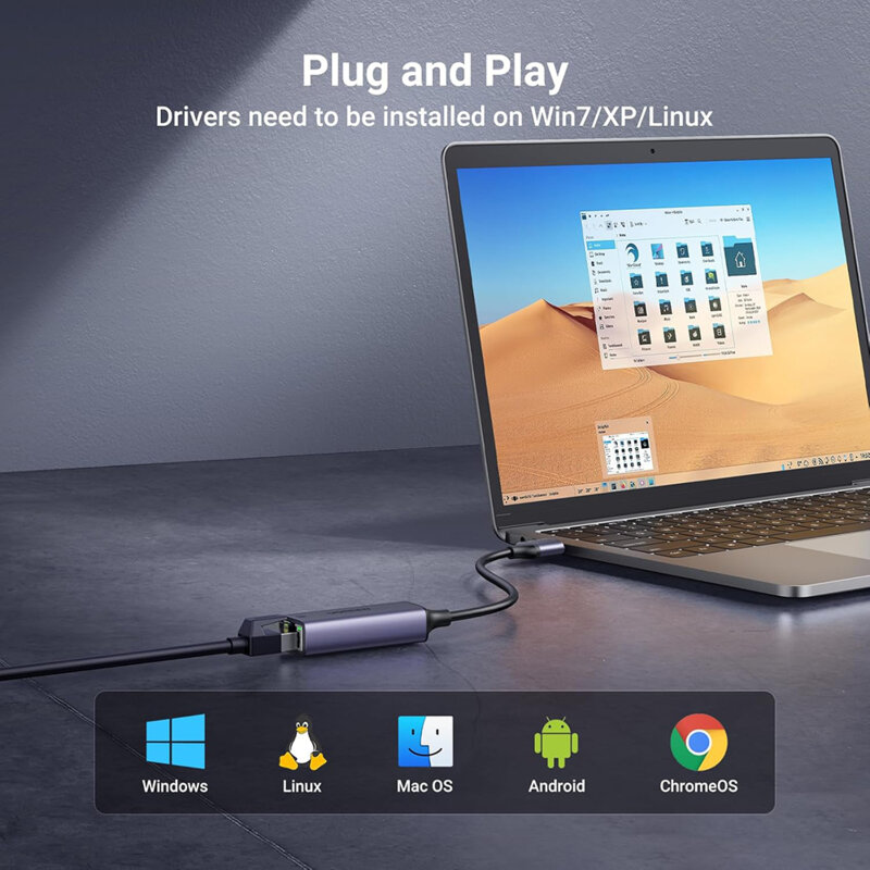 Adaptor internet USB la RJ45 Ugreen, 1000Mbps, 10cm, 50922