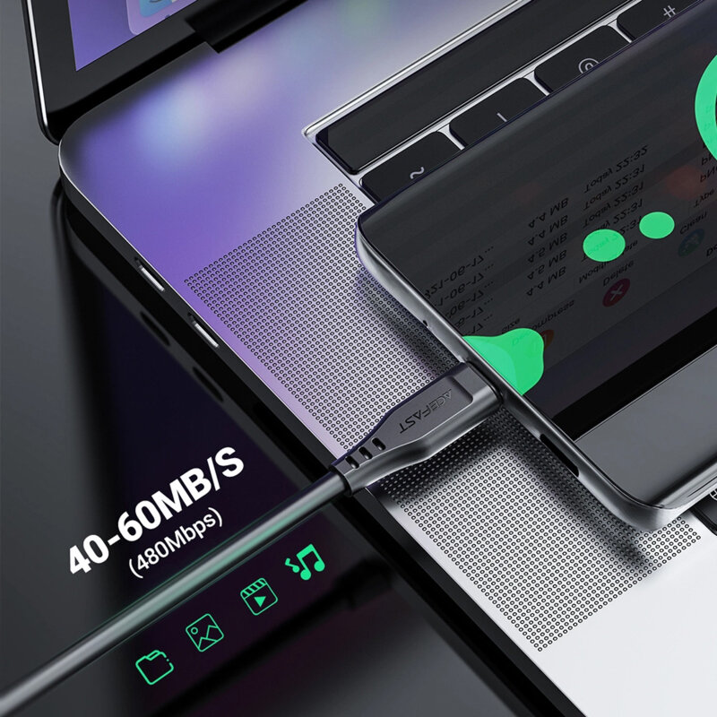 Cablu incarcare tip C, 60W, 3A Acefast, C3-03, negru, 1.2m