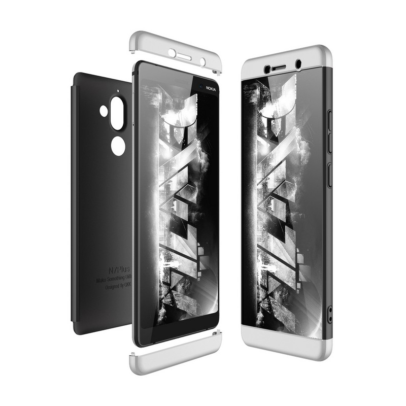 Husa Nokia 7 Plus GKK 360 Full Cover Negru-Argintiu