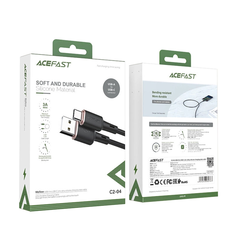 Cablu USB, tip C Fast Charge, 3A Acefast, C2-04, negru, 1.2m