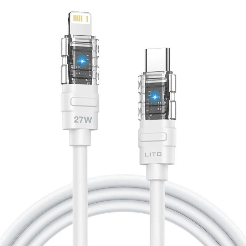 Cablu date Fast Charge Type-C, Lightning Lito, transparent, 27W, LD05