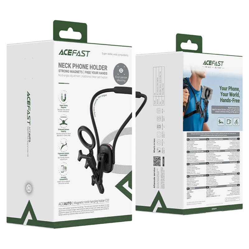 Suport telefon, GoPro magnetic pentru gat Acefast E32, negru