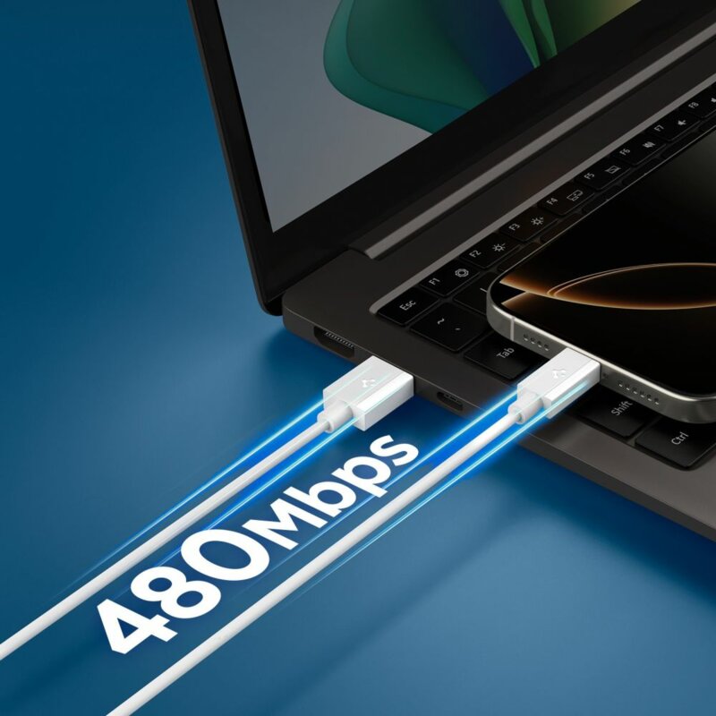 Cablu USB, Type-C Fast Charge Spigen, 60W, 1m, alb, EB6010AC