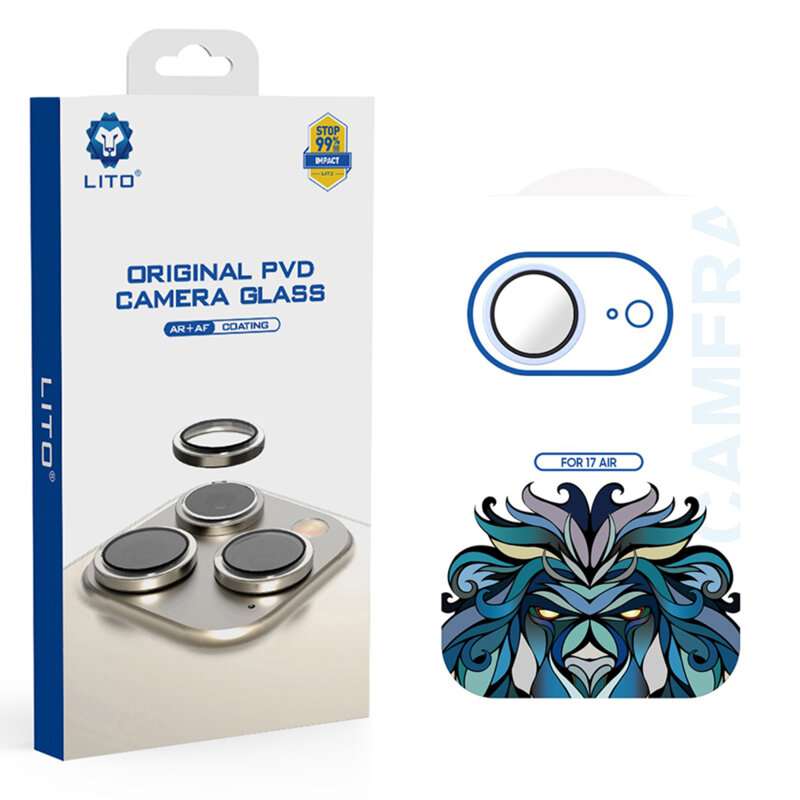 Folie sticla iPhone 17 Air Lito Titanium AR Camera Glass, bleu