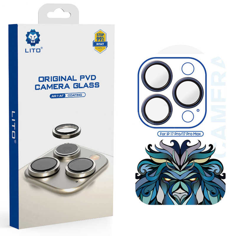 Folie sticla iPhone 17 Pro Lito Titanium AR Camera Glass, bleumarin
