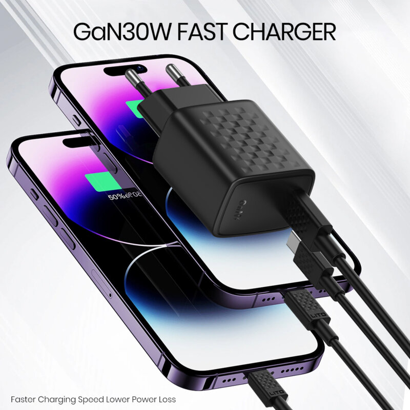 Incarcator priza Type-C PD30W Lito cu cablu tip C, negru, LC17T