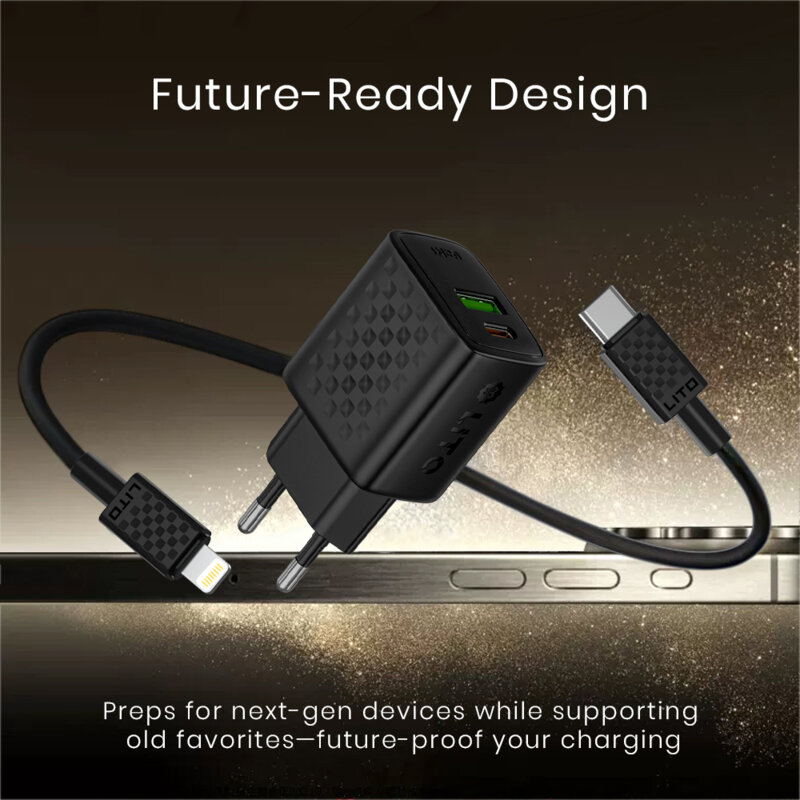 Incarcator priza Type-C, USB PD20W Lito cu cablu Lightning, negru, LC15L