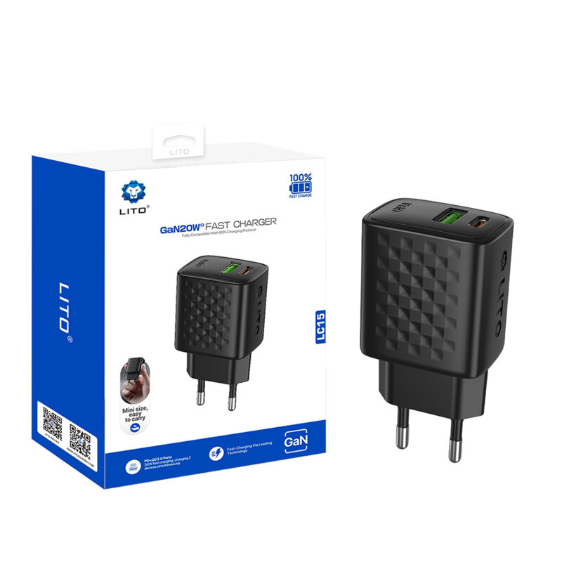 Incarcator priza Type-C, USB PD20W Lito, negru, LC15