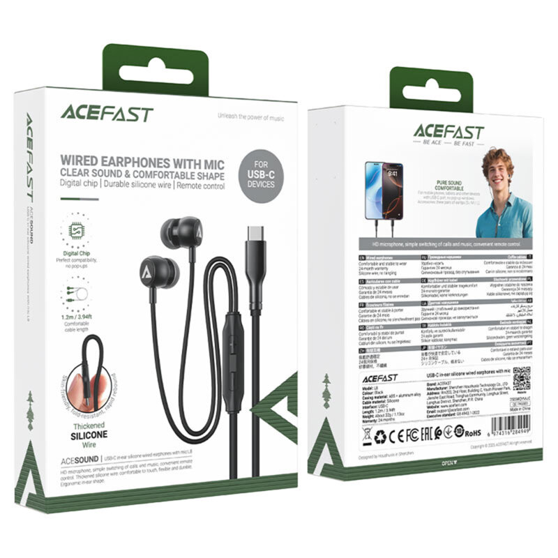 Casti in-ear Type-C cu microfon Acefast L8, silicon, 1.2m, gri