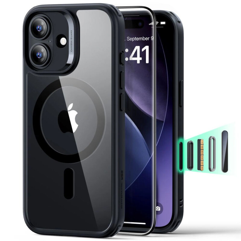 [Pachet 360°] Husa + folie iPhone 17 ESR Classic Hybrid HaloLock, negru/transparenta