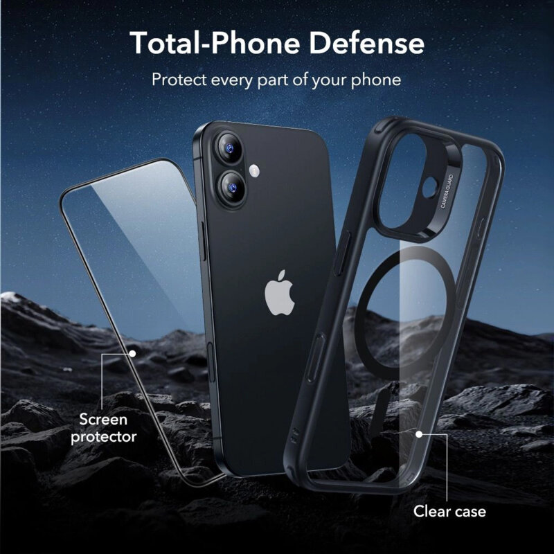 [Pachet 360°] Husa + folie iPhone 17 ESR Classic Hybrid HaloLock, negru/transparenta