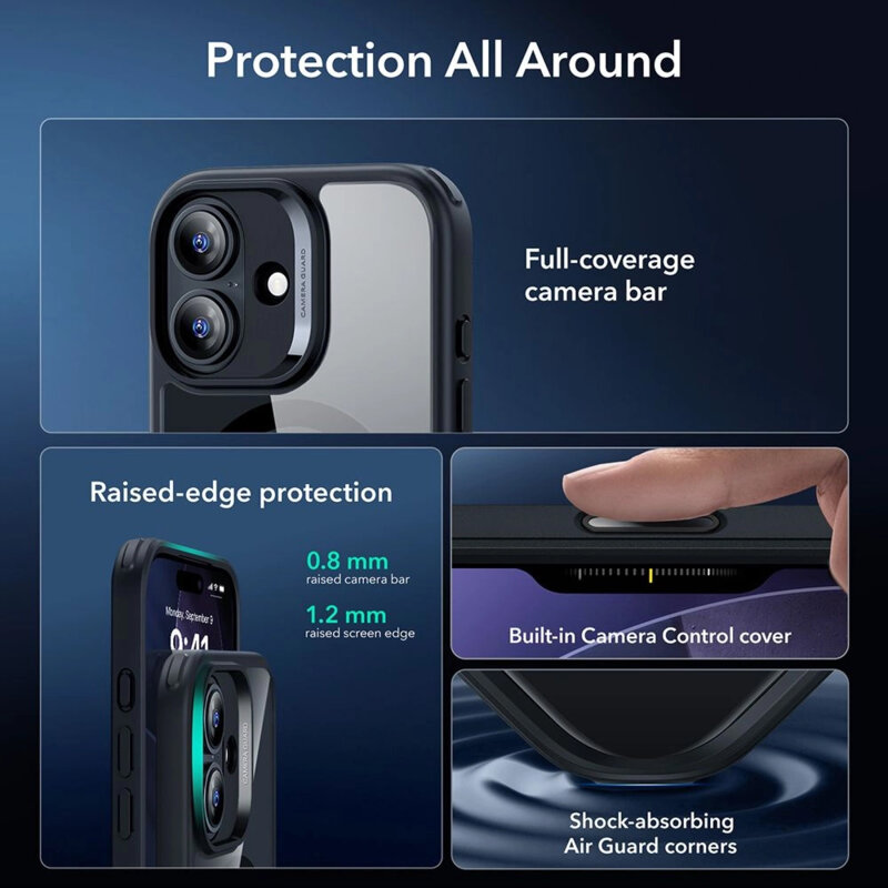 [Pachet 360°] Husa + folie iPhone 17 ESR Classic Hybrid HaloLock, negru/transparenta