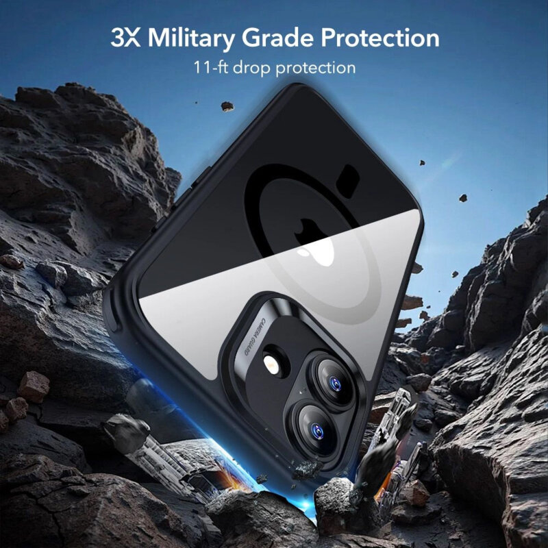 [Pachet 360°] Husa + folie iPhone 17 ESR Classic Hybrid HaloLock, negru/transparenta