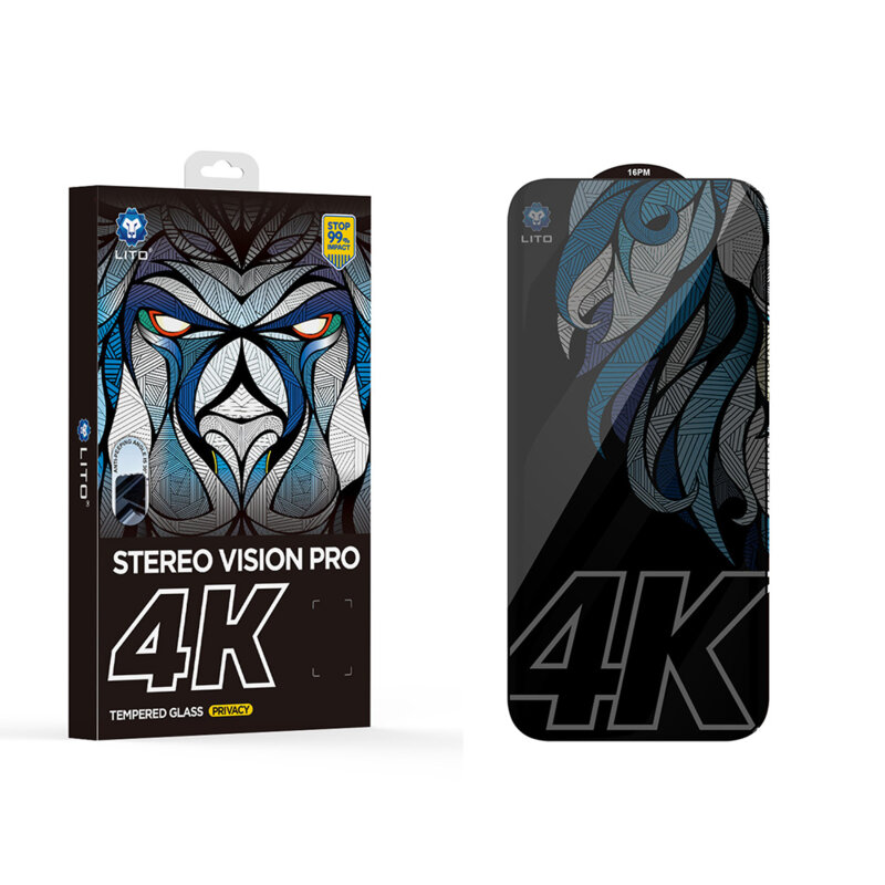 Folie sticla iPhone 16 Pro Lito D+ Max 4K Privacy, negru