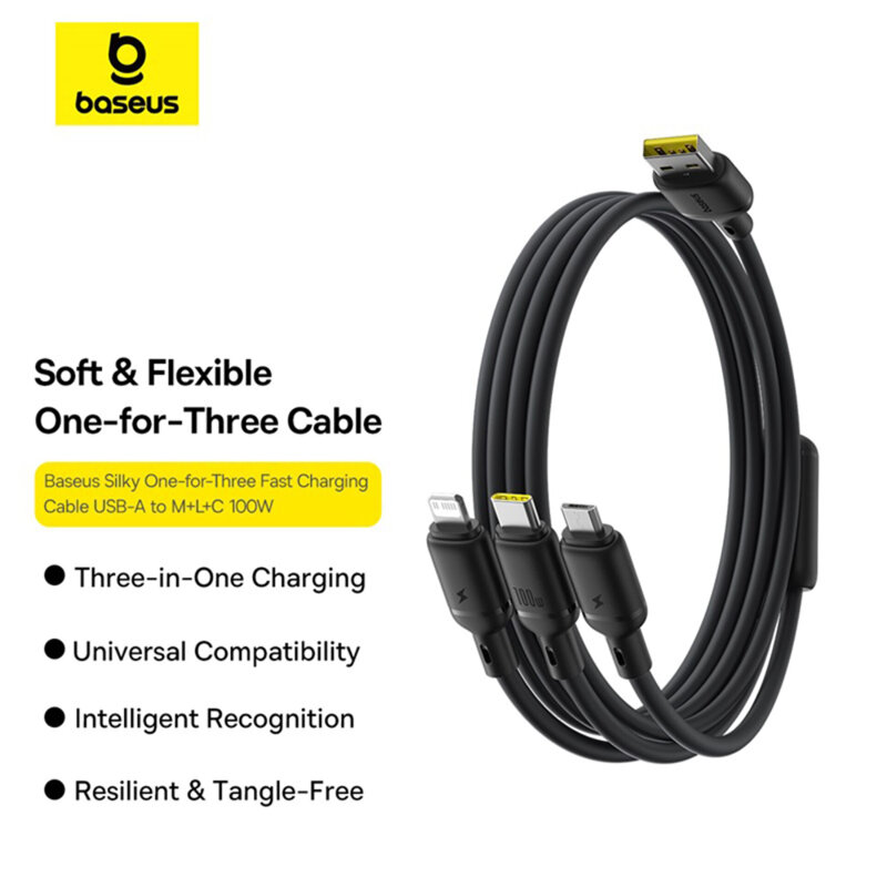 Cablu USB 3in1 Baseus, 100W, 1.5m, negru, P10377705123-00