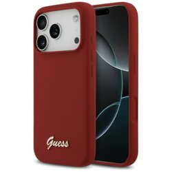 Husa Guess iPhone 17 Pro Silicone Script Metal Logo MagSafe, rosu, GUHMP17LSMBSLM