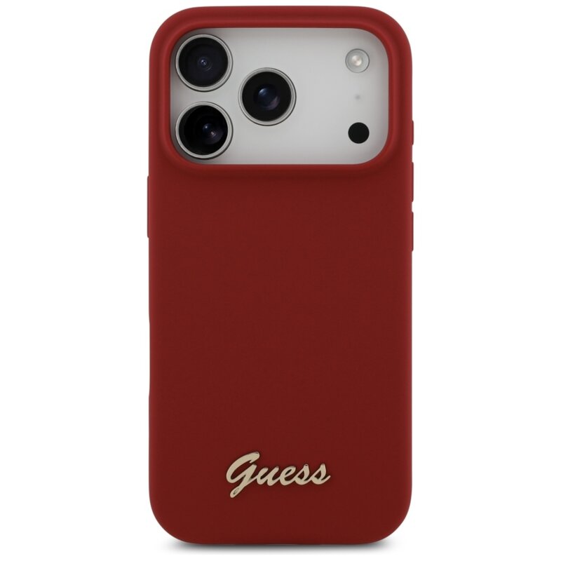 Husa Guess iPhone 17 Pro Silicone Script Metal Logo MagSafe, rosu, GUHMP17LSMBSLM