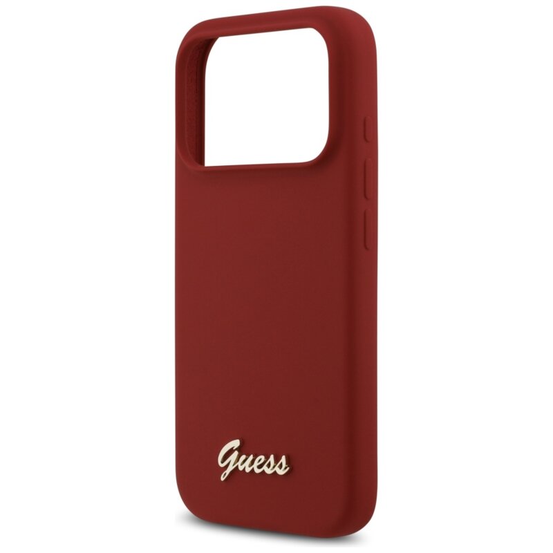 Husa Guess iPhone 17 Pro Silicone Script Metal Logo MagSafe, rosu, GUHMP17LSMBSLM