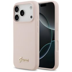 Husa Guess iPhone 17 Pro Silicone Script Metal Logo MagSafe, roz deschis, GUHMP17LSMBSLP