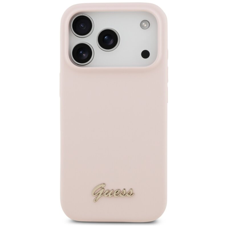 Husa Guess iPhone 17 Pro Silicone Script Metal Logo MagSafe, roz deschis, GUHMP17LSMBSLP