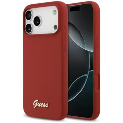 Husa Guess iPhone 17 Pro Max Silicone Script Metal Logo MagSafe, rosu, GUHMP17XSMBSLM