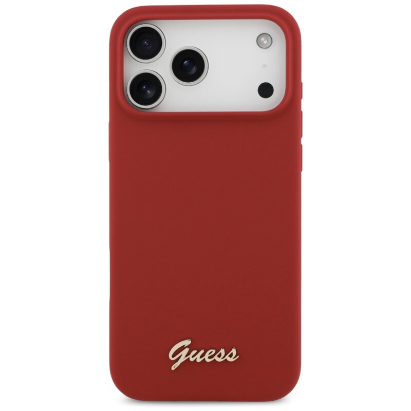 Husa Guess iPhone 17 Pro Max Silicone Script Metal Logo MagSafe, rosu, GUHMP17XSMBSLM
