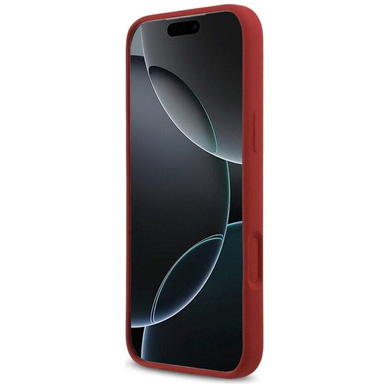 Husa Guess iPhone 17 Pro Max Silicone Script Metal Logo MagSafe, rosu, GUHMP17XSMBSLM