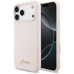 Husa Guess iPhone 17 Pro Max Silicone Script Metal Logo MagSafe, roz deschis, GUHMP17XSMBSLP
