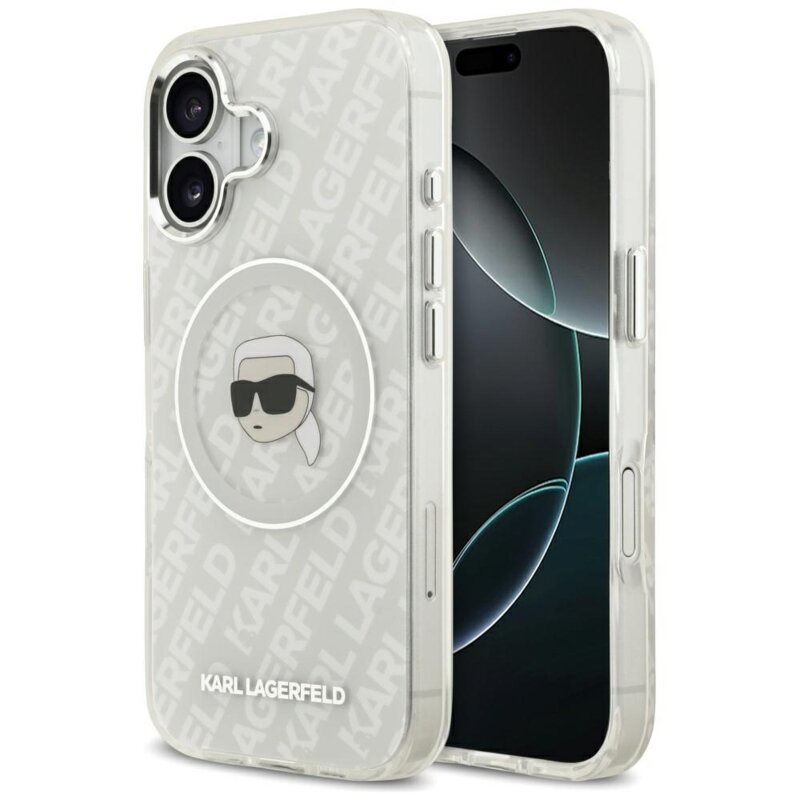 Husa iPhone 17 Karl Lagerfeld IML Karl Head Logo MagSafe, gri, KLHMP17SHMKBKHOG