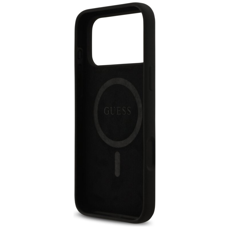 Husa Guess iPhone 17 Pro Max Silicone Logo Strass 4G MagSafe, negru, GUHMP17XM4DGPK