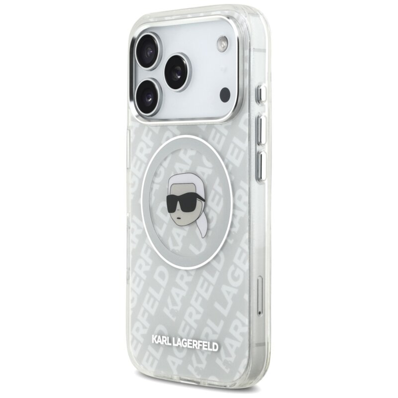 Husa iPhone 17 Pro Max Karl Lagerfeld IML Karl Head Logo MagSafe, gri, KLHMP17XHMKBKHOG
