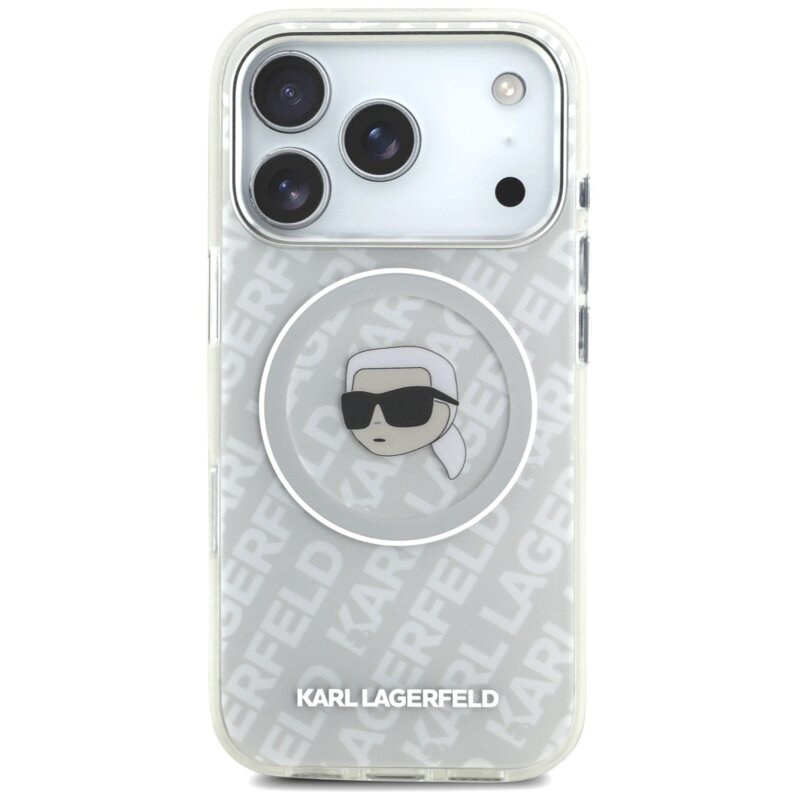 Husa iPhone 17 Pro Max Karl Lagerfeld IML Karl Head Logo MagSafe, gri, KLHMP17XHMKBKHOG
