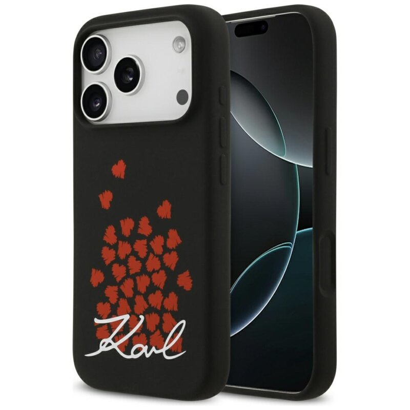 Husa Karl Lagerfeld iPhone 17 Pro Silicone Heart Sign Logo MagSafe, negru, KLHMP17LSMHBKSOK