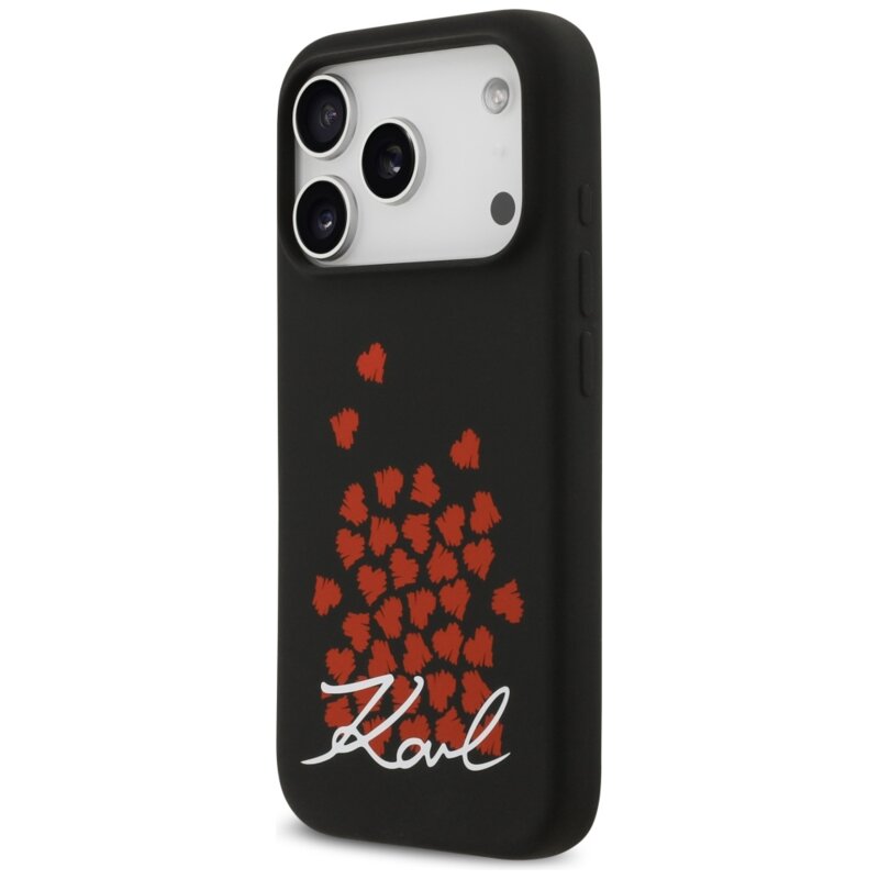 Husa Karl Lagerfeld iPhone 17 Pro Silicone Heart Sign Logo MagSafe, negru, KLHMP17LSMHBKSOK