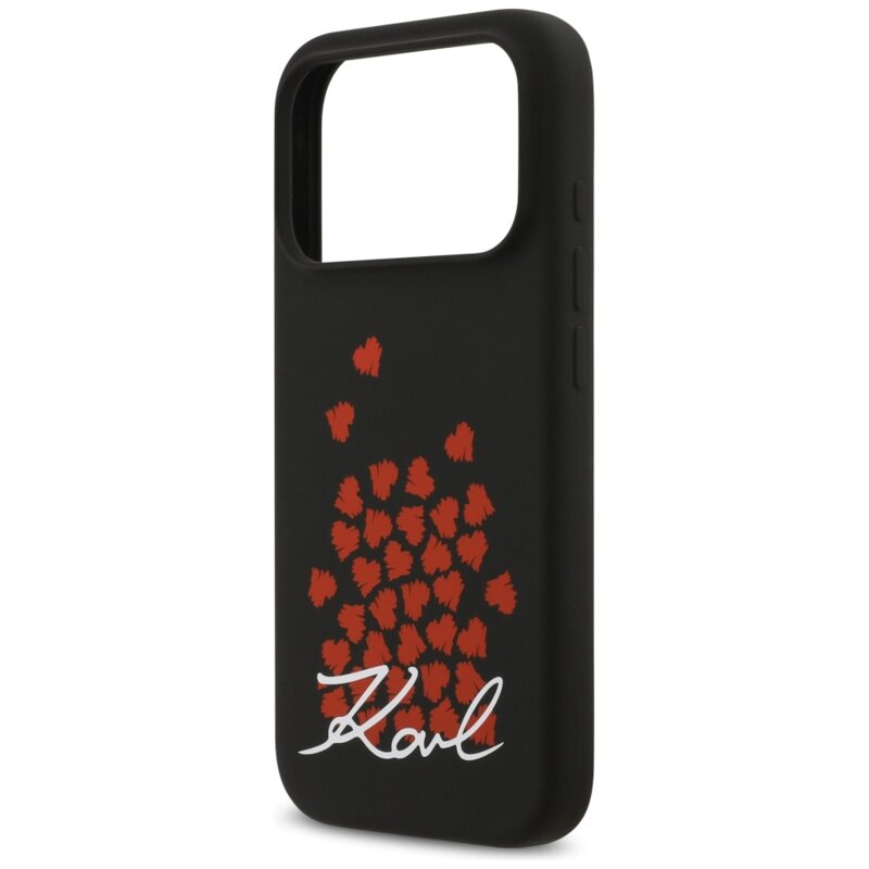 Husa Karl Lagerfeld iPhone 17 Pro Silicone Heart Sign Logo MagSafe, negru, KLHMP17LSMHBKSOK